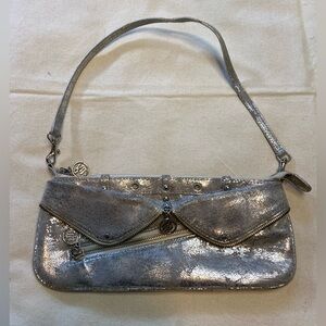 RocaWear Vintage Y2k 90s Silver Shimmer Mini Bag Clutch Zip Top HEAVY WEAR